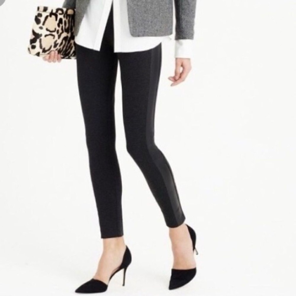 J Crew Black Ponte Knit Pixie High Rise Silhouette Legging Pant Back Zip 8